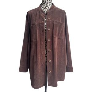 Lands' End Brown Corduroy Button Down Long Sleeve Shacket Size 1X Jacket